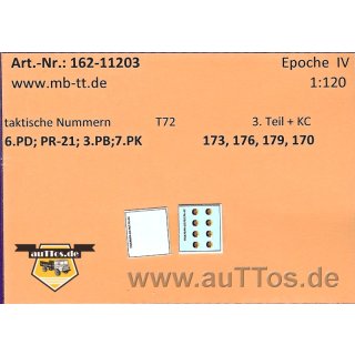 Decalsatz Taktische Nummern NVA T72 (173,176,179 und KC 170)